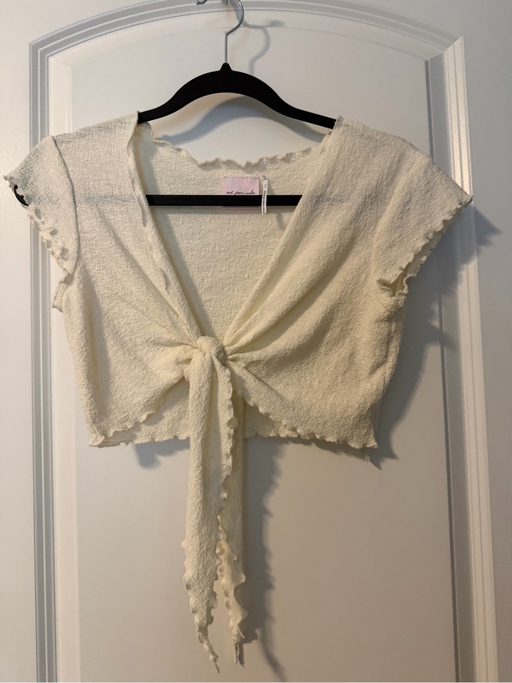 Urban Outfitters Cream Tie-Front Crop Top